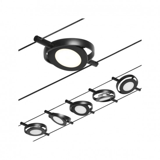LED Cable system 5x280lm Black matt/Chrome ROUND MAC