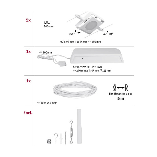 Wire system set 5x4,5W white matt MACLED