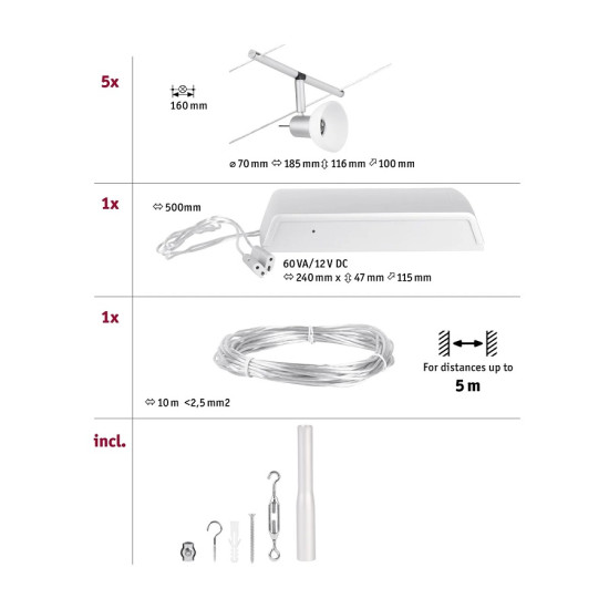 Cable system Chrome matt Sheela Basic Set