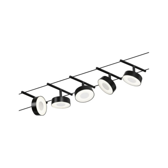 LED Cable system 5x400lm 5x5W 3000K Black matt/Chrome CIRCLE BASIC